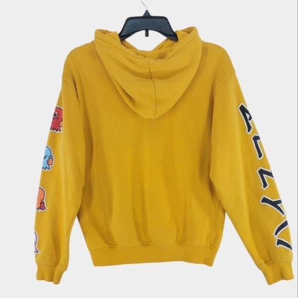 Vtg Pac Man Hoodie Sweatshirt Mens S Gold Japanese Characters Graphics Fleece - Picture 14 of 14